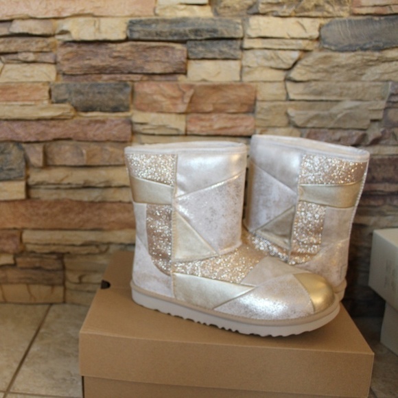 NEW UGG‎ PATCHWORK Metallic Short Boots - Picture 3 of 8